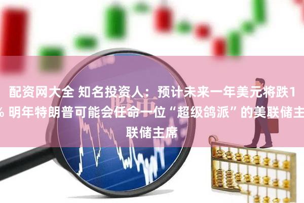 配资网大全 知名投资人：预计未来一年美元将跌10% 明年特朗普可能会任命一位“超级鸽派”的美联储主席